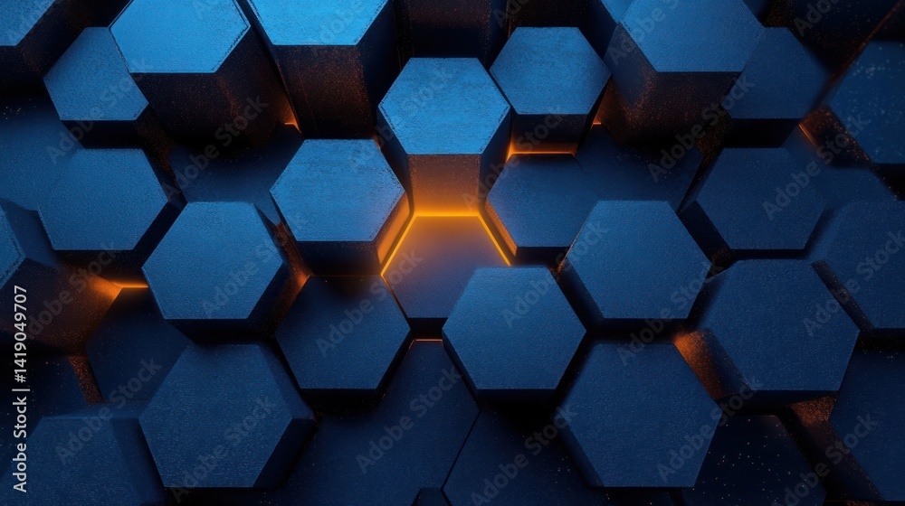 Aufkleber Abstract 3D Hexagonal Dark Blue Geometric Background with Metallic and Matte Textures Sci Fi Minimalist Architecture