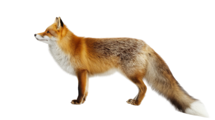 a fox in profile, with reddish-brown fur. isolated, transparent background