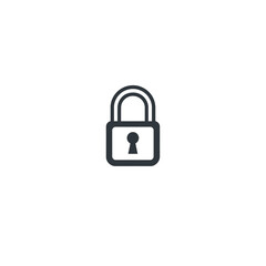 Security logo design dark gray lock icon black outline geometric shapes white background simple flat vector style balanced symmetrical