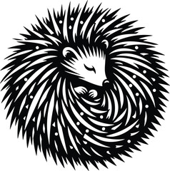Hedgehog Curled in Defensive Ball Silhouette Vector Illustration