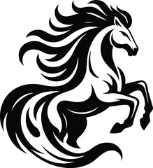 Majestic Horse Rearing Silhouette in Black and White