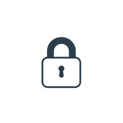 Simple logo design dark gray lock icon, black outline, on white background. Flat vector style, geometric shapes, clean lines, balanced and symmetrical