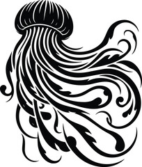 Graceful Jellyfish Silhouette with Flowing Tentacles in Modern Style