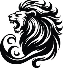 Fierce Lion Roaring Silhouette with Dynamic Mane
