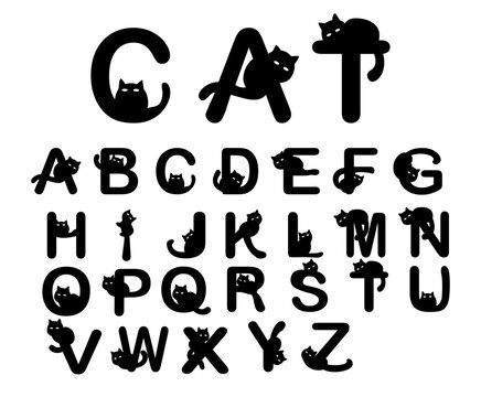 Fun Black Cat Typography alphabet set A to Z, Suitable for Children's Educational and Creative Projects