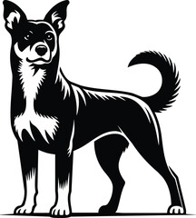 Alert Mongrel Dog Silhouette with Perked Ears and Raised Tail