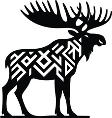 Majestic Moose Silhouette with Geometric Antlers Vector Illustration
