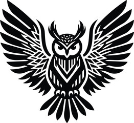 Elegant Owl Silhouette with Geometric Feather Details