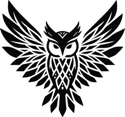 Elegant owl silhouette with geometric feathers in poised stance
