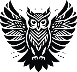 Obraz premium Elegant owl silhouette with geometric feather patterns in modern style