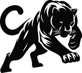 Prowling Panther Silhouette with Tensed Muscles and Curled Tail