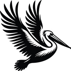 Pelican in Flight Silhouette with Graceful Wings