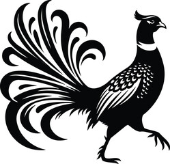 Elegant Pheasant Silhouette with Fanned Tail Feathers