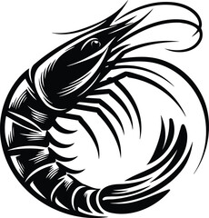 Dynamic Prawn Silhouette with Elegant Curling Pose