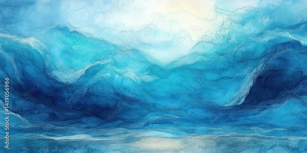 Aufkleber abstract watercolor ocean waves background in blue teal and turquoise with fluid texture and soft gr