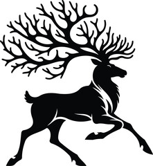 Reindeer Silhouette with Majestic Antlers in Graceful Stride
