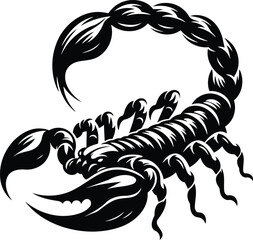 Aggressive Scorpion Silhouette with Arched Tail in Black and White