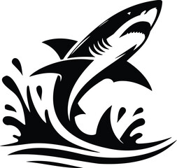 Shark Breaching Silhouette with Open Jaws and Dorsal Fin