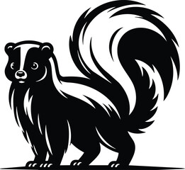 Skunk standing alert with tail raised in defensive posture silhouette