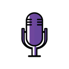 Vector logo a minimalist microphone icon in deep purple and black outline, on white background. Geometric shapes, clean lines, balanced composition, ideal for podcast or live stream branding