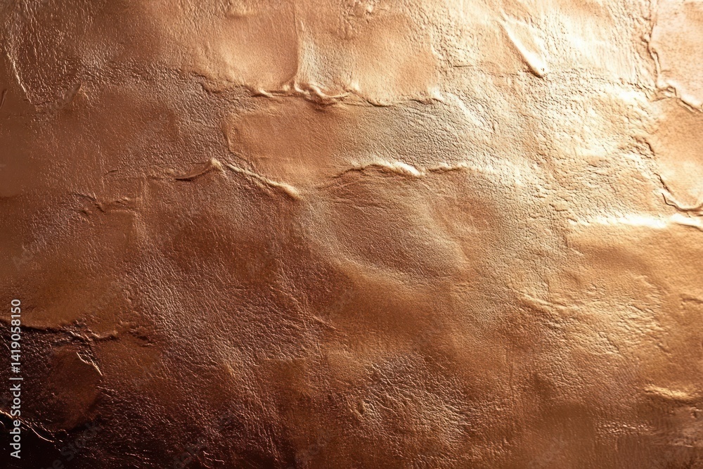 Poster close-up textured copper surface with metallic reflections warm lighting minimalistic style elegant 