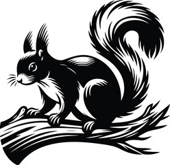 Obraz premium Squirrel Silhouette on Branch Alert and Elegant
