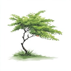 Obraz premium Lush Green Tree Watercolor Painting Nature Landscape Garden Ecology Spring Summer F