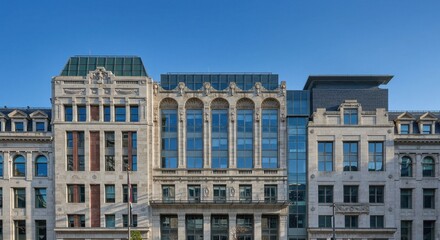 Fototapeta premium Modern and Classic Stone Building Facade in City