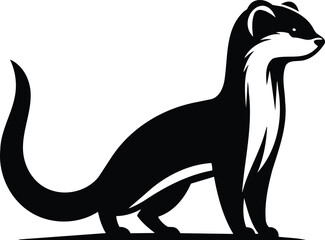 Alert Stoat Silhouette Standing Upright in Black and White