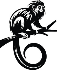 Tamarin Perched on Branch Playful Silhouette
