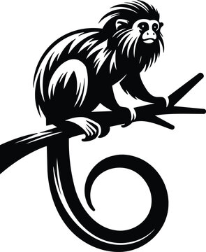 Tamarin Perched on Branch Playful Silhouette