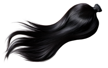 A single bundle of straight hair lying on a transparent background