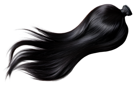 A single bundle of straight hair lying on a transparent background