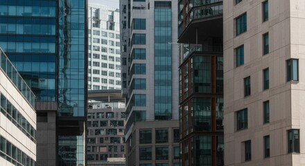 Naklejka premium Modern City Architecture: Glass and Concrete Highrises