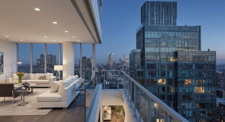 Modern City Apartment Night View Luxury Balcony
