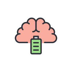 Brain battery colored icons, minimalist vector illustration ,simple transparent graphic element .Isolated on white background