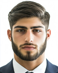 Obraz premium Business man on clean background, close up portrait of a smiling man in a suit