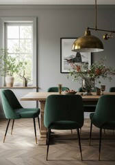 Modern Dining Room Interior Design with Green Velvet Chairs