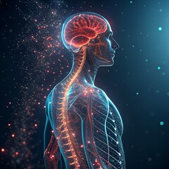 3d rendered illustration of human brain anatomy in x-ray blue style