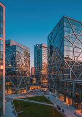 Obraz premium Modern Glass Skyscrapers at Twilight