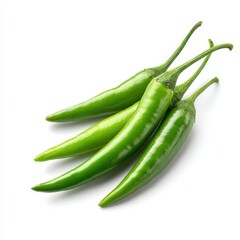 Fresh Green Chili Peppers Isolated on White Background Culinary Herbs Spicy Food Ingredient