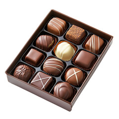 Obraz premium Decadent box of assorted chocolates on a white background, perfect for any sweet occasion or gift, Box Chocolates isolated on white background