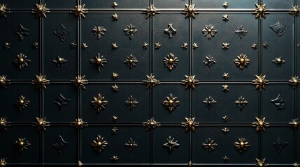 Dark metal ceiling, gold star pattern, interior design, texture