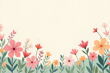 Hand drawn abstract floral spring background with flowers, Flat design spring background with flowers