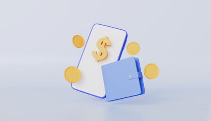 Smartphone with wallet and coins, dollar sign integration of traditional and digital payment methods