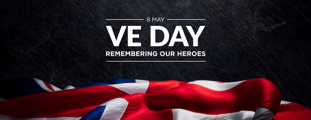 VE Day Commemorative Banner: Honoring Heroes with Union Jack on Textured Background