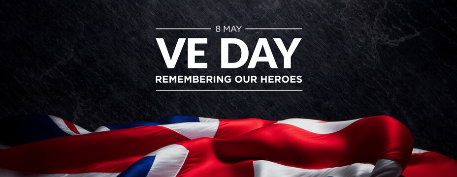 VE Day Commemorative Banner: Honoring Heroes with Union Jack on Textured Background