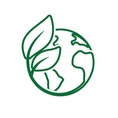 sustainable icon. earth and plant vector. reuse, recycle, net zero, green energy, eco-friendly concept. Line design style