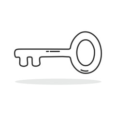Hand drawn outline key icon symbol isolated flat style.