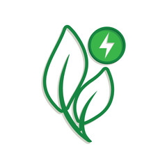 sustainable icon. green energy vector. plant and lightning symbol. reuse, recycle, net zero, green energy, eco friendly concept. Mixed design style